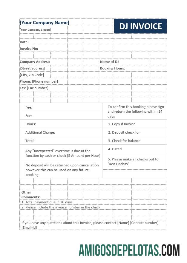 em branco Modelo de fatura de DJ